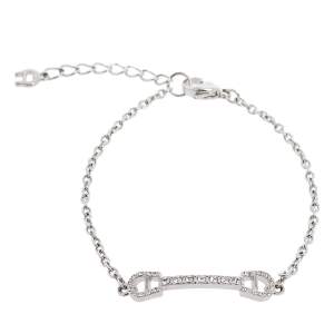 Pre Owned Aigner Crystal Logo Silver Tone Chain Bracelet