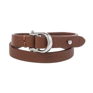 Aigner Brown Leather Double Tour Logo Bracelet