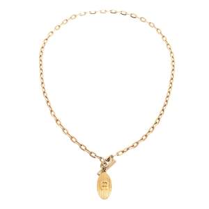 Pre Owned Aigner Gold Tone Logo Pendant Toggle Necklace