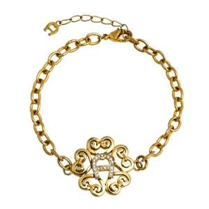 Aigner Gold Tone Crystal Logo Bracelet 