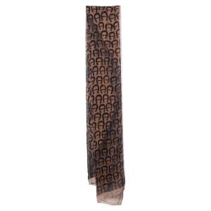 Aigner Brown Logo Print Silk Scarf