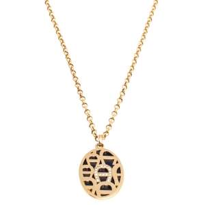 Aigner Crystal Logo Double Pendant Gold Tone Pendant Necklace