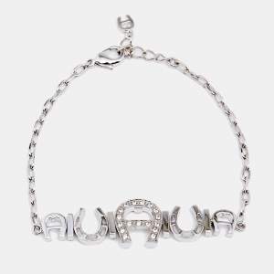 Aigner Silver Tone Crystal Logo & Horseshoe Bracelet