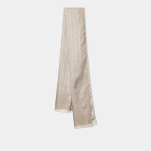 Aigner Cream Logo Silk Jacquard Fringe Trim Scarf