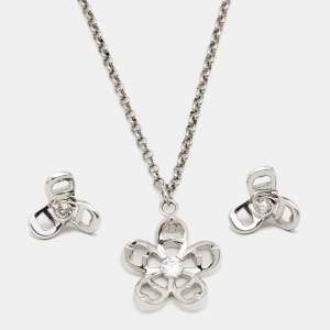 Aigner Crystals Silver Tone Metal Necklace Earring Set