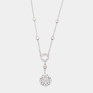 Aigner Silver Tone Chain Link Crystal Pendant Necklace