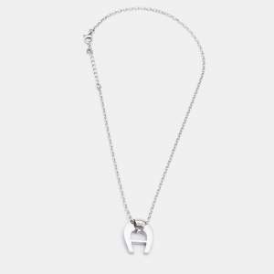 Aigner Sterling Silver Crystal Embellished Pendant Necklace