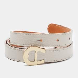 Aigner Off White Leather Logo Slim Belt 100CM