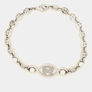 Aigner Logo Crystal Faux Pearl Silver Tone Bracelet