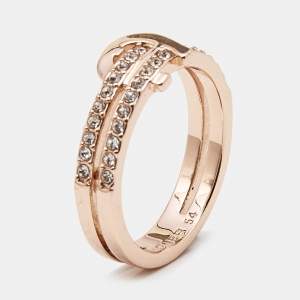 Pre Owned Aigner Crystal Rose Gold Tone Ring Size 54