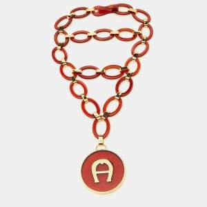 Aigner Burgundy Resin & Gold Tone Link Layered Necklace
