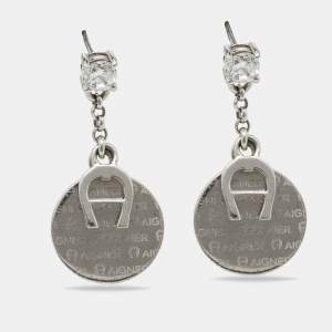 Aigner Silver Tone Crystal Detail Drop Earrings