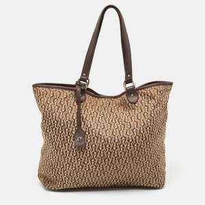 Aigner Brown/Beige Signature Canvas and Leather Snap Tote