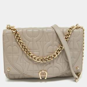 Aigner Taupe Signature Leather Small Diadora Crossbody Bag