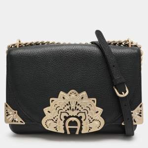 Aigner Black Leather Soleil Ramadan Edition Crossbody Bag