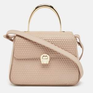 Aigner Old Rose Textured Leather Small Genoveva Top Handle Bag