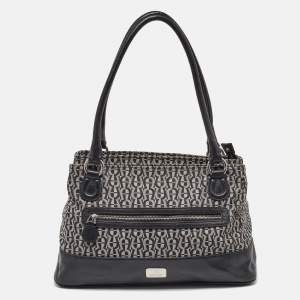 Aigner Black/White Signature Canvas and Leather Logo Tote