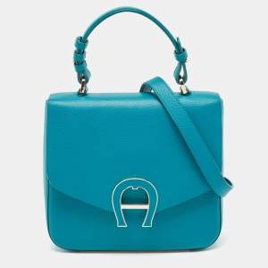 Aigner Green Leather Logo Flap Top Handle Bag