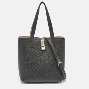 Aigner Black/Beige Monogram Embossed Leather Leonie Tote