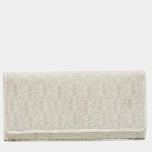 Aigner Off White Monogram Canvas and Leather Flap Continental Wallet