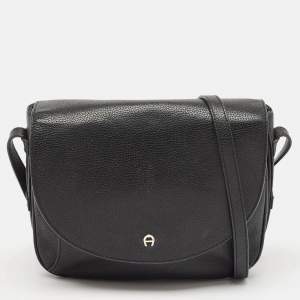 Aigner Black Leather Flap Shoulder Bag