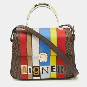 Aigner Multicolor Signature Coated Canvas Flap Shoulder Bag