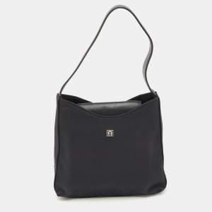 Aigner Black Leather and Nylon Flap Hobo