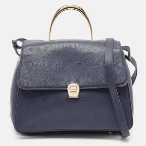 Aigner Navy Blue Leather Genoveva M Top Handle Bag