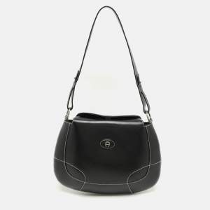 Pre Owned Aigner Black Leather Shoulder Bag