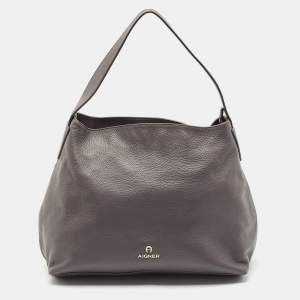 Aigner Grey Leather Zip Hobo