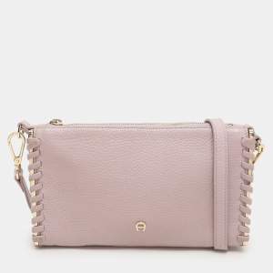 Aigner Lilac Leather Top Zip Shoulder Bag