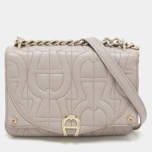 Aigner Taupe Signature Leather Mini Diadora Crossbody Bag