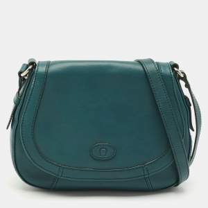 Aigner Green Leather Logo Flap Crossbody Bag