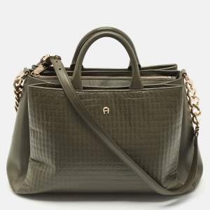 Aigner Olive Green Leather Olivia M Tote