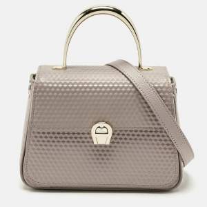 Aigner Old Rose Textured Leather Small Genoveva Top Handle Bag
