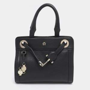 Aigner Black Leather Cavallina Tote