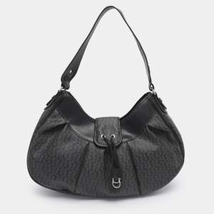 Pre Owned Aigner Grey/Black Coated Canvas and Leather Hobo