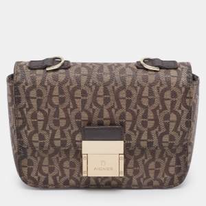 Pre Owned Aigner Beige/Brown Coated Canvas Crossbody Bag