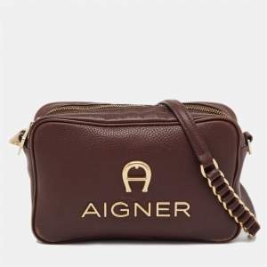 Pre Owned Aigner Burgundy Leather Bombe A Camera Crossbody Bag