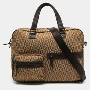 مملوكة مسبقًا حقيبة لابتوب أيغنر جلد وكانفاس بالشعار بيج/بني داكن