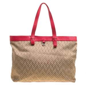 Pre Owned Aigner Beige/Red Signature Canvas Shopping Tote