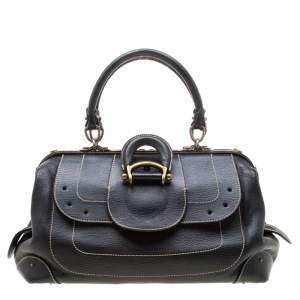 Pre Owned Aigner Black Leather Hyde Park Frame Satchel