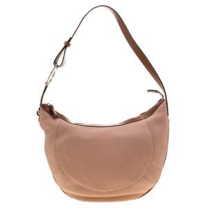 Pre Owned Aigner Pink/Brown Leather Logo Buckle Hobo