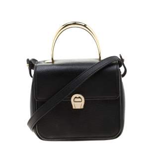 Pre Owned Aigner Black Leather Genoveva Top Handle Bag
