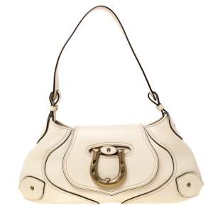 Pre Owned Aigner Cream Leather Shoulder Bag