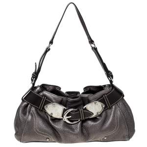 Pre Owned Aigner Metallic Grey Leather Shoulder Bag