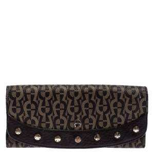 Pre Owned Aigner Brown Signature Coated Canvas Continental Wallet