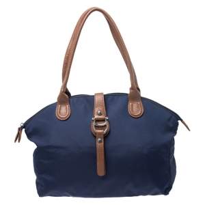 Pre Owned Aigner Navy Blue Nylon Piccolina Tote