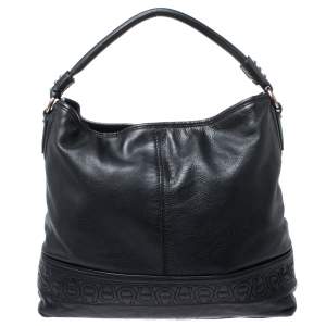 Pre Owned Aigner Black Monogram Leather Hobo