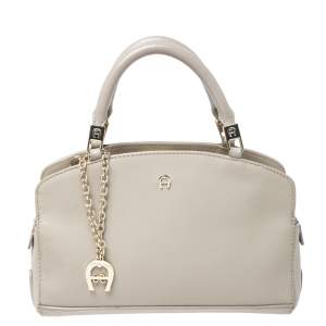 Pre Owned Aigner Beige Leather Small Satchel